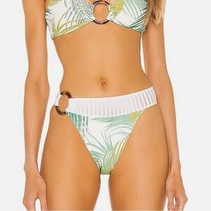 REVOLVE Palm Leaf Bikini Bottoms in Green and White